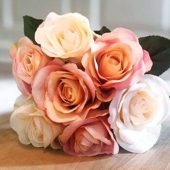 Faux Flowers Bouquet Of Peach And Cream Roses, 4 of 7