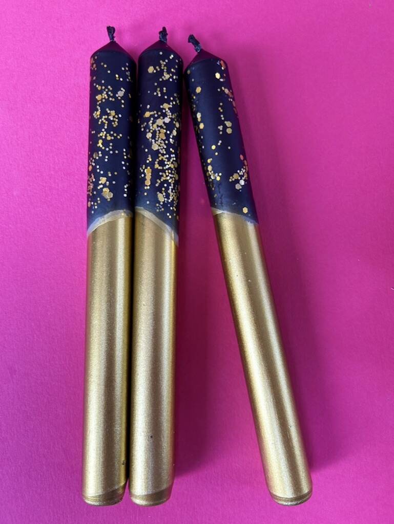 Black And Gold Glitter Christmas Candles, 1 of 4
