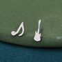 Mismatched Electric Guitar And Music Note Stud Earrings, thumbnail 4 of 10