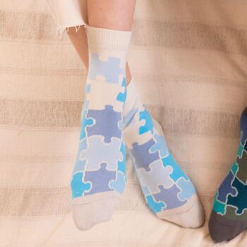 Leaf Mint And Jigsaw Blue Women's Socks Bundle, 2 of 6