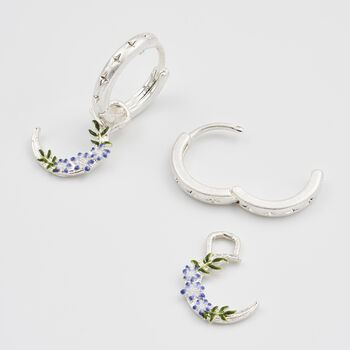 Silver Nightshade Moon Huggie Earrings, 4 of 8