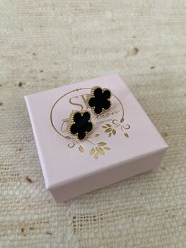 Black Five Leaf Clover Stud Earrings, 2 of 3