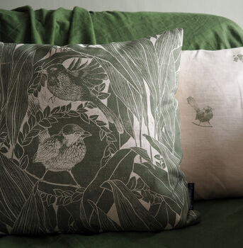 Birds And Aspidistra Pair Of Block Printed Cushions, 5 of 7