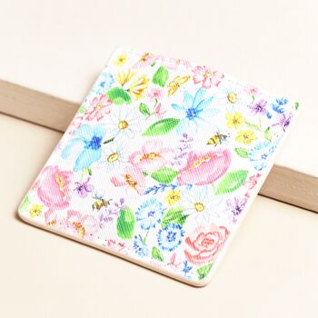 Pink Floral Bee Round Compact Mirror In Pouch, 3 of 4