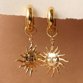 18k Gold Plated Filled Celestial Sun Statement Earrings, 3 of 12