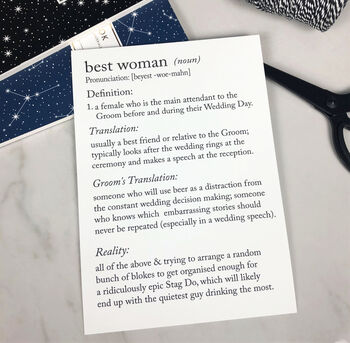 Funny Groomswoman/Female Groomsman Definitions A5 Card, 9 of 9