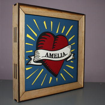 Personalised Papercut Heart Picture In Oak Frame, 5 of 8