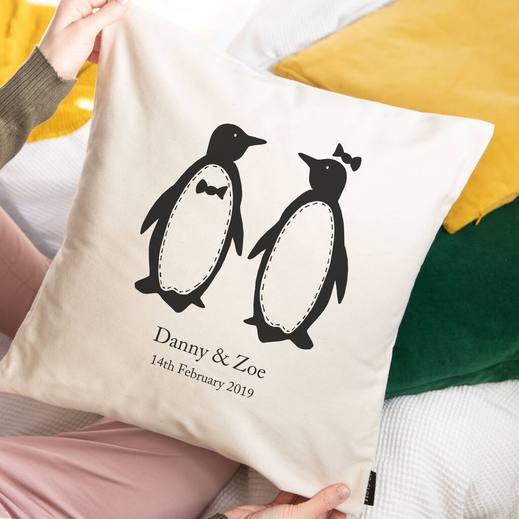 Personalised Penguin Pair Cushion, 1 of 4