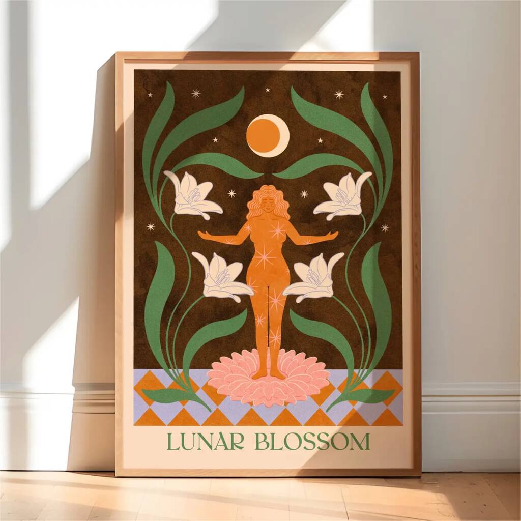 Lunar Blossom, Floral Mindfulness Bohemian Celestial Moon Art Print, 1 of 3