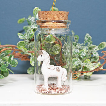 Unicorn In Glass Jar Christmas Tree Decoration, 2 of 3