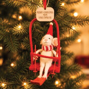 Personalised Mouse In Ski Lift Christmas Bauble, 5 of 5