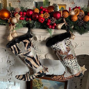 Animal Print Cowboy Boot Christmas Stocking, 3 of 6