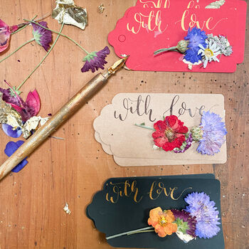 Gift Tags With Pressed Flowers And Gold Leaf, 2 of 4