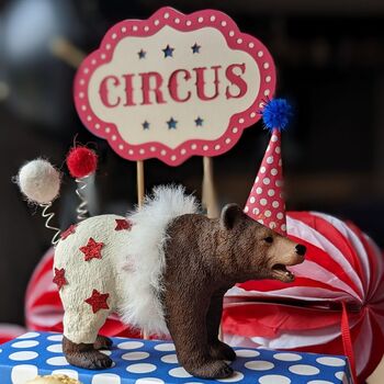 Personalised Circus Grizzly Bear Cake Topper, 5 of 6