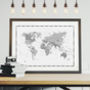 World Map Black And White Personalised Print, thumbnail 1 of 3