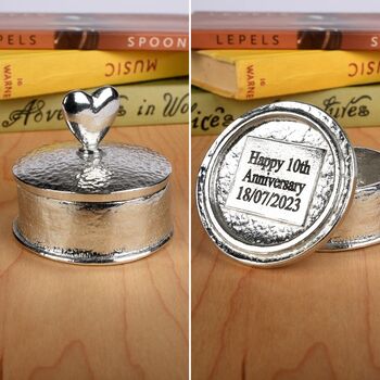 Personalised Anniversary Pewter Trinket Box Gift, 2 of 12