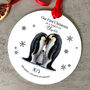 First Christmas As Family Of Three Penguin Illustration Bauble, thumbnail 1 of 2