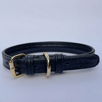 Handmade Italian Leather Padded Black Dog Puppy Collar, 3 of 5