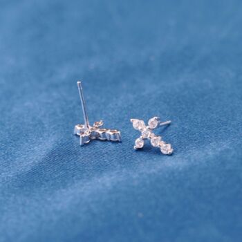 Sparkly Cross Studs, Cubic Zirconia Stone Cross Earrings, 4 of 7
