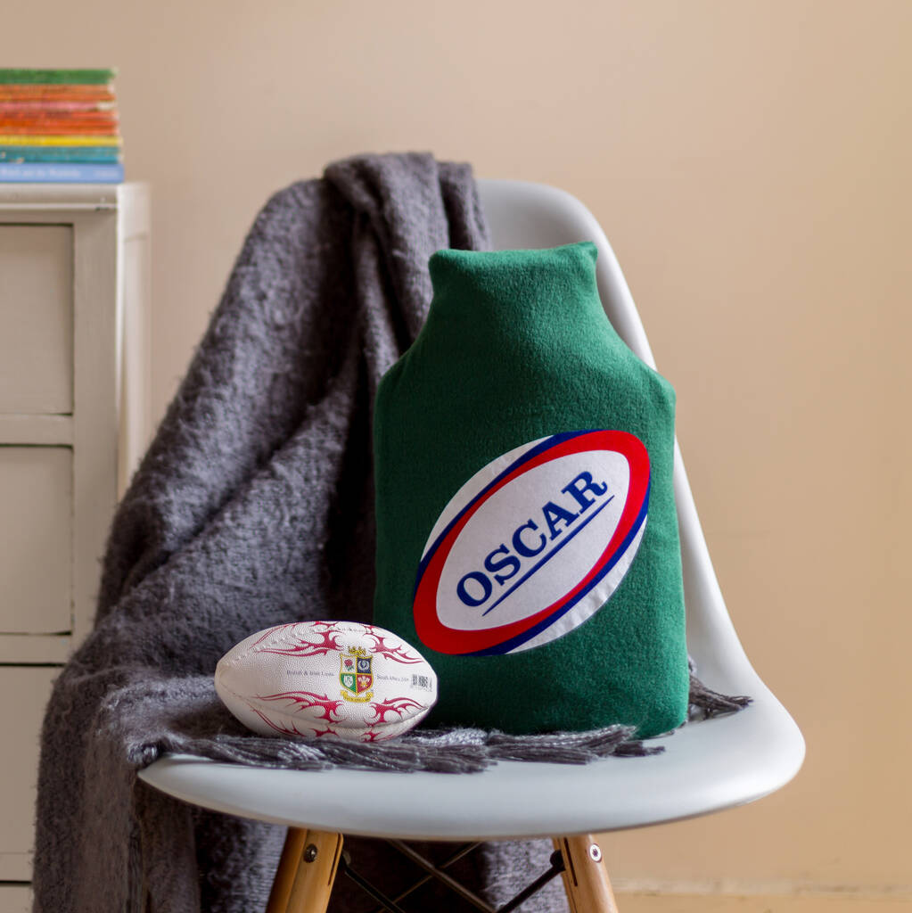 Rugby Personalised Fleece Hot Water Bottle Cover, 1 of 4