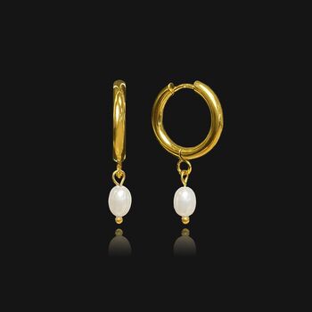 Pearl Pendant Hoop Earring 18k Gold Plated, 2 of 3