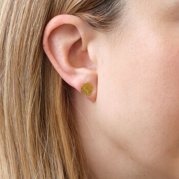 Gold Plated Engraved Flower Disc Earrings, 2 of 3