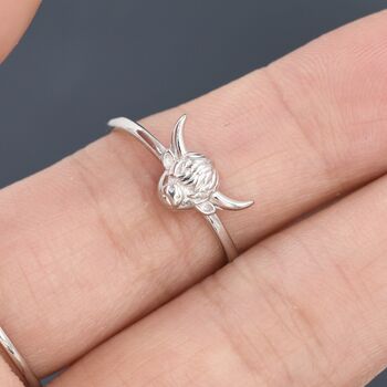 Sterling Silver Highland Cow Ring, 3 of 12