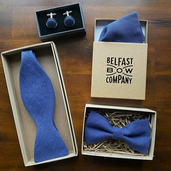 Irish Linen Bow Tie In Navy Blue, 4 of 5