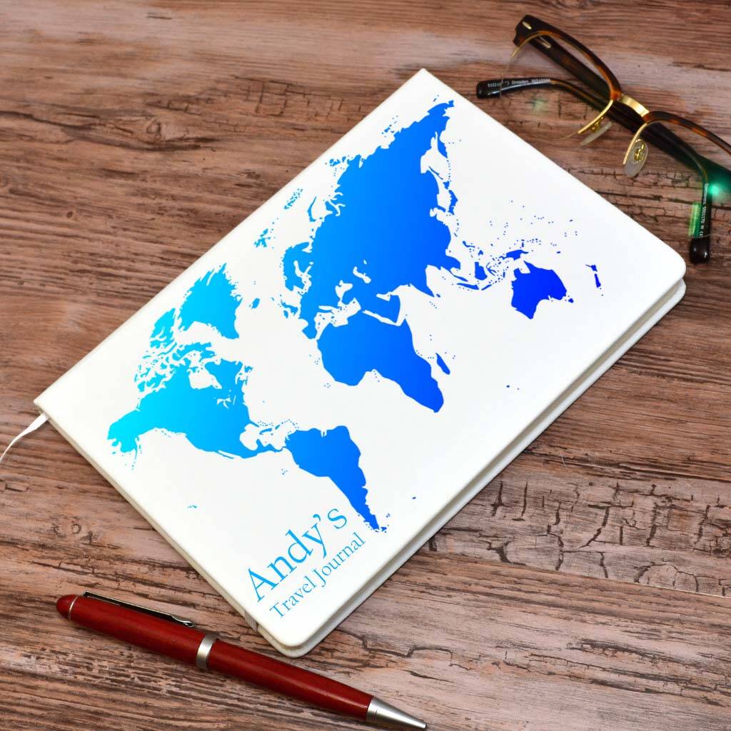 Personalised Blue And White Travel Journal A5 Notebook, 1 of 7