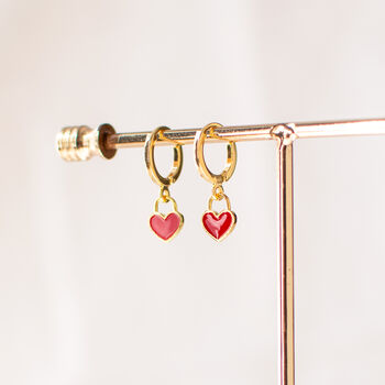 Tiny Red Heart Huggie Hoop Earrings, 2 of 10