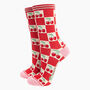 Women's Bamboo Socks Cream/Red, Cherry Squares, thumbnail 2 of 4