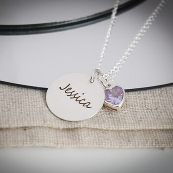 Engraved Necklace With Birthstone Heart, 8 of 8
