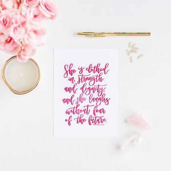 She Is Clothed In Strength Calligraphy Print, 3 of 6