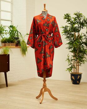 Burnt Orange Silk Blend Kimono Dressing Gown, 4 of 5
