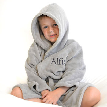 Personalised Soft Child's Dressing Gown In Grey, 3 of 7
