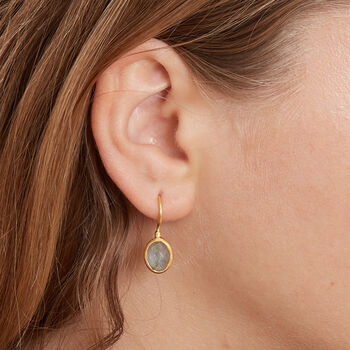 Labradorite Oval Gold Plated Silver Drop Earrings, 3 of 8