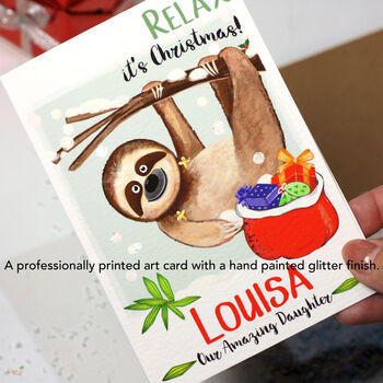 Personalised Sloth 'Relax' Christmas Card, 2 of 4