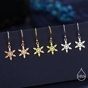 Sterling Silver Delicate Snowflake Drop Hook Earrings, 7 of 11