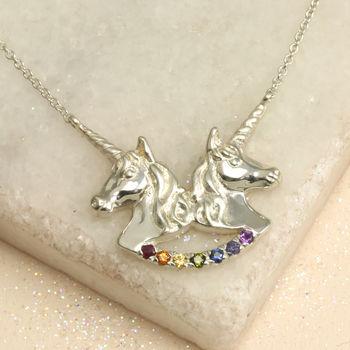 Twin Unicorn Necklace With Rainbow, 2 of 6