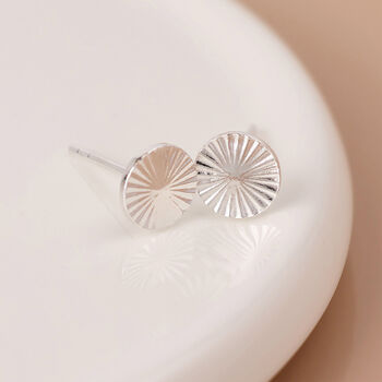 Sterling Silver Sunburst Circle Disc Stud Earrings – 5mm, 6 of 9