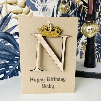 Personalised Crown Card Wooden Glitter Letter Name, 9 of 10