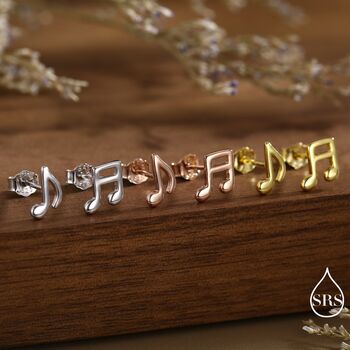 Mismatched Music Notes Stud Earrings In Sterling Silver, 2 of 12