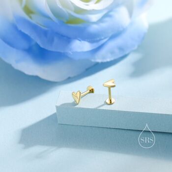 Tiny Heart Flat Back Earrings In Sterling Silver, 5 of 11