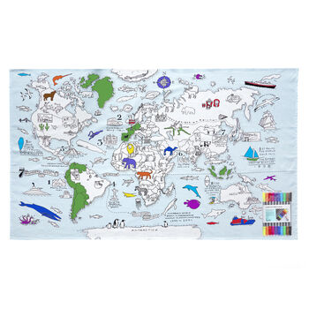 Colour In World Map Tablecloth Kit + 10 Pens, 4 of 7
