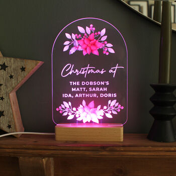 Personalised Christmas Poinsettia Wooden Based LED Christmas Light, 9 of 12