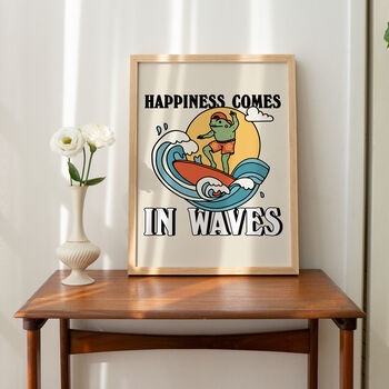 'Happiness Comes In Waves' Surfing Frog Art Print, 4 of 8