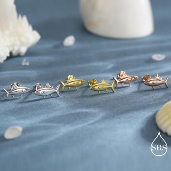 Tuna Fish Stud Earrings In Sterling Silver, 7 of 12