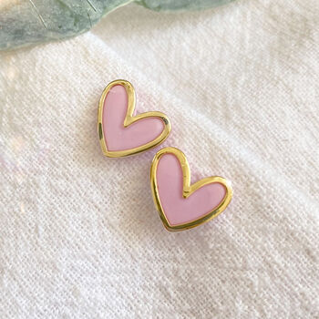 Pink Polymer Clay Heart Studs, 3 of 5