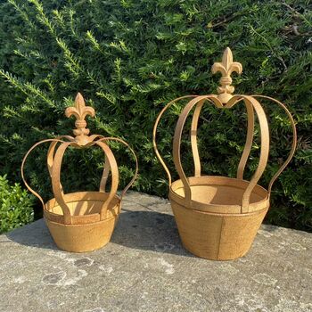 Set Of Two Crown Style Planters In Rust, 2 of 5