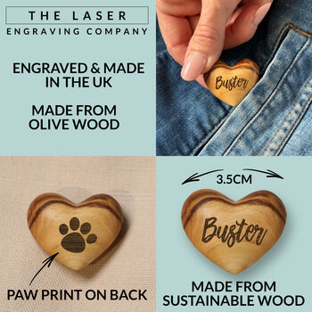 Personalised Pet Memorial Small Olive Wood Heart Pocket Token, 7 of 9